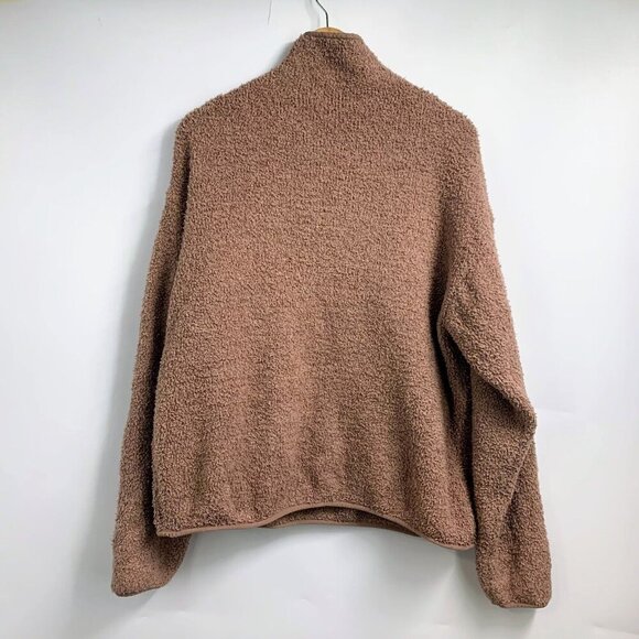 Skims Women's‎ Camel Cozy Knit Sherpa Fuzzy Pullover Snap Neck Closure Size L/XL - Picture 2 of 12